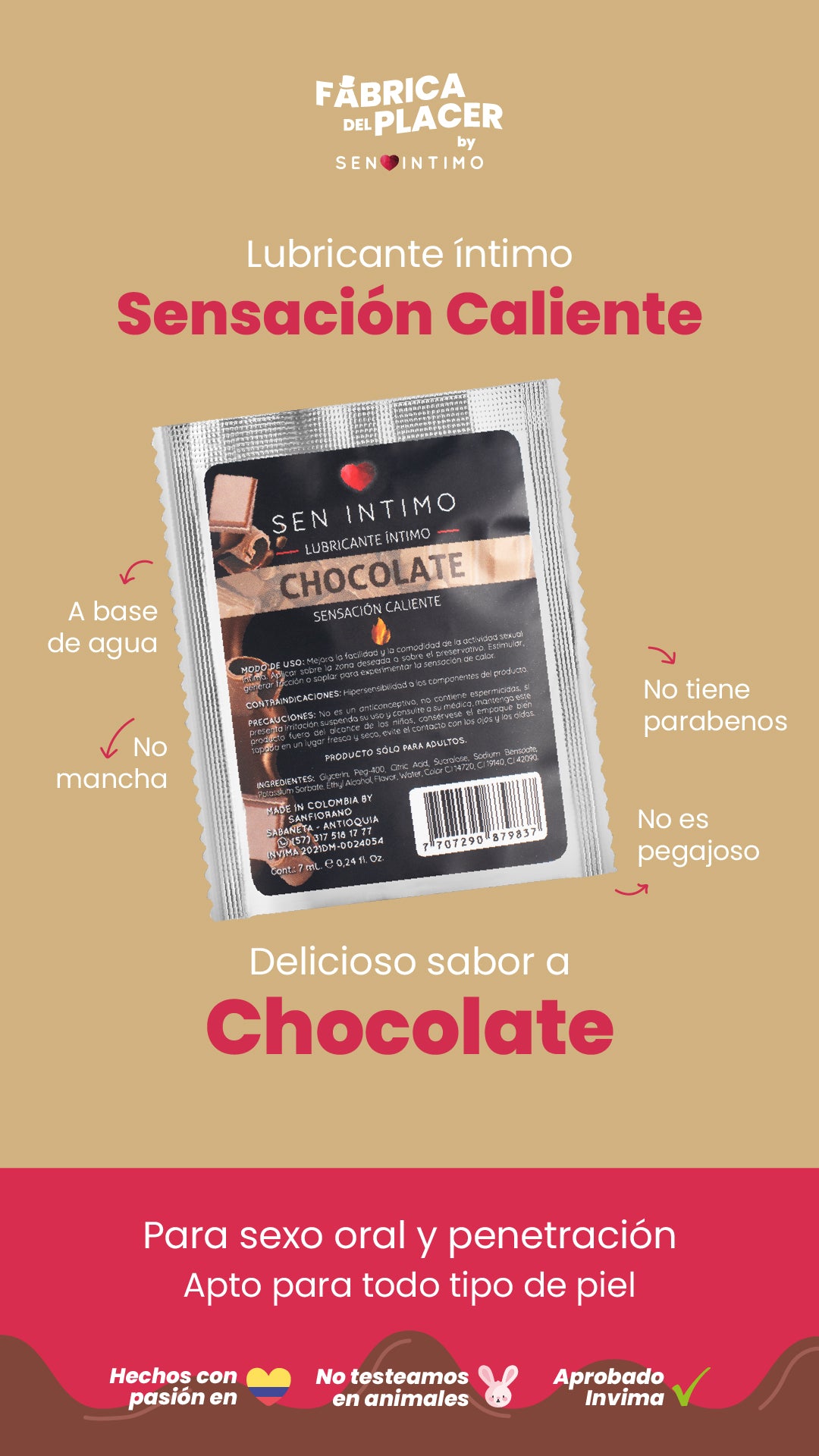 Lubricante íntimo Sachet Chocolate - Luna Llena by jp Colombia 1