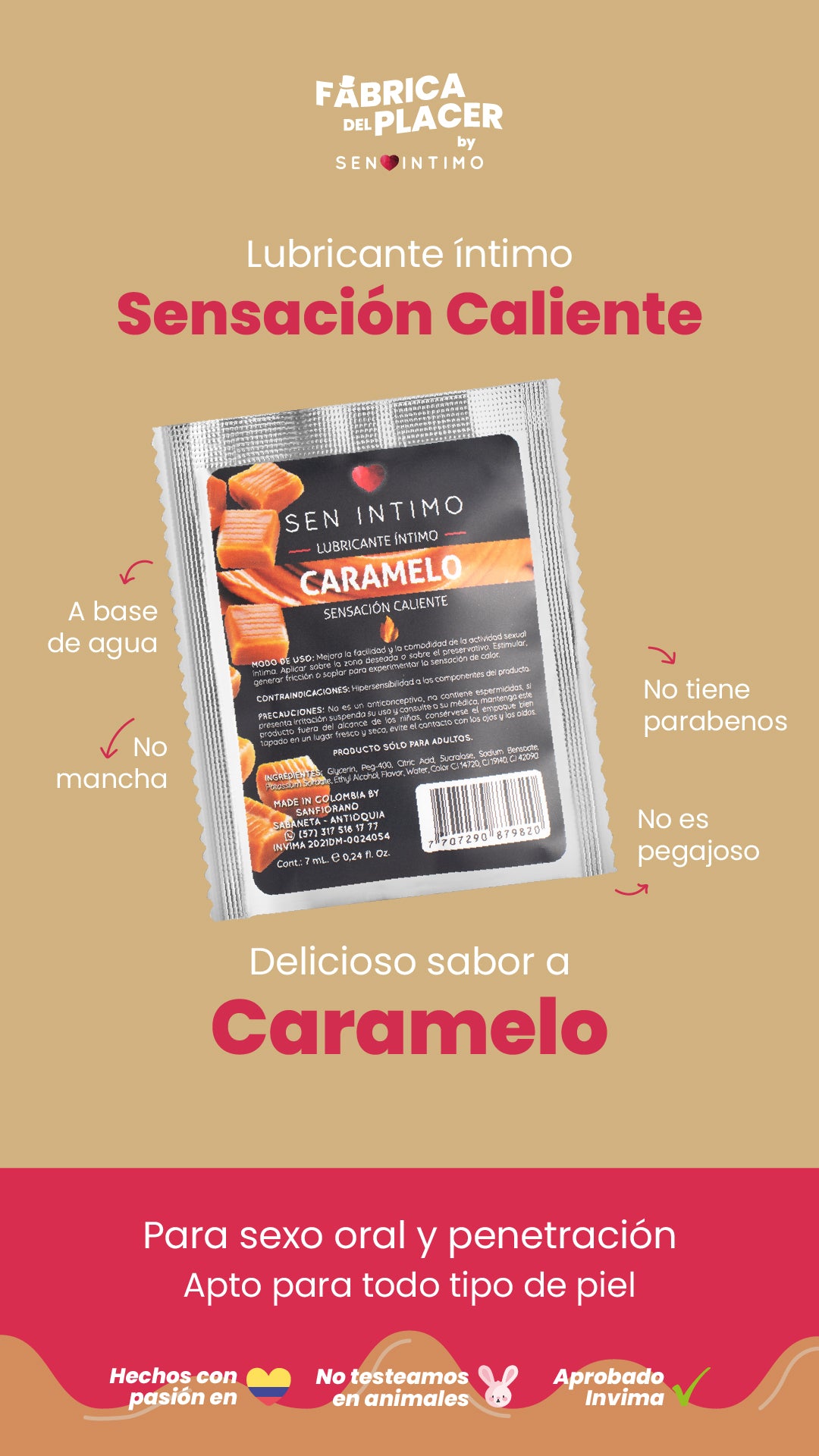 Lubricante íntimo Sachet Caramelo - Luna Llena by jp Colombia 1