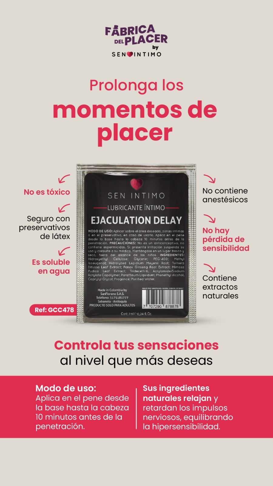 Retardante Íntimo Ejaculation Delay Sachet x 7 ml by Sen Íntimo